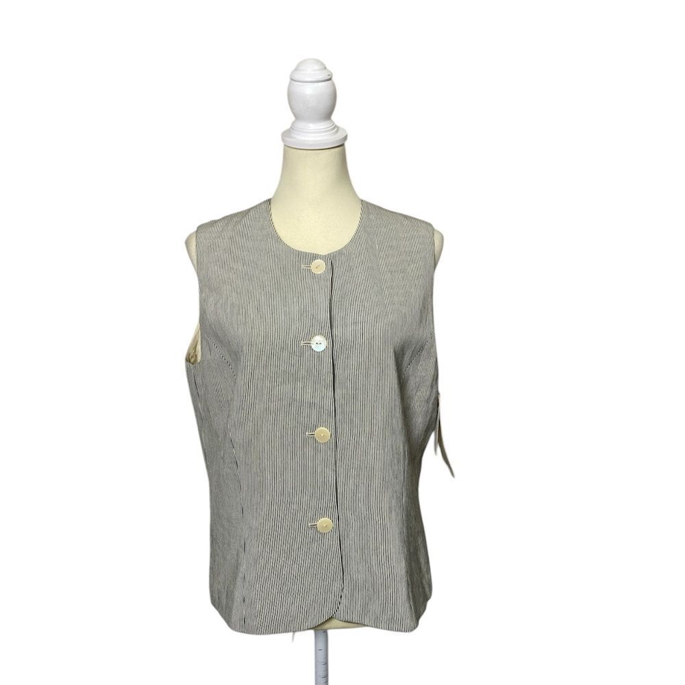 Dead Stock Liz Claiborne Green Pin Striped Chic Button Front Vest Womens Size 12